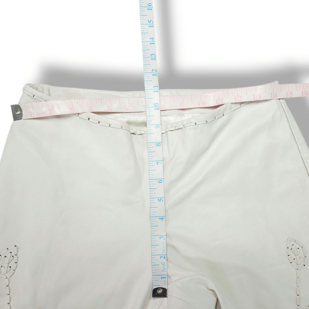 Cache Vintage Genuine Leather Pants Embroidered Floral Whipstitch Ivory White 6 - Picture 10 of 12